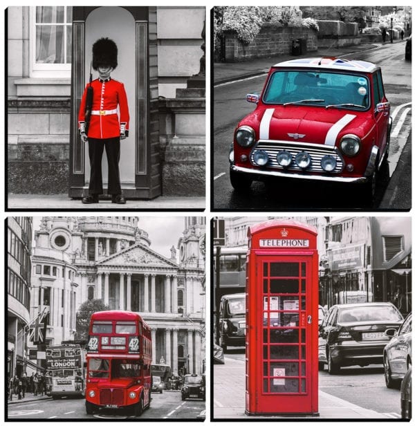 London Series on 4 PhotoSquares in Black, White and Red