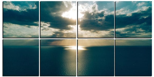 Sun reflecting over the ocean on 8 PhotoSquares