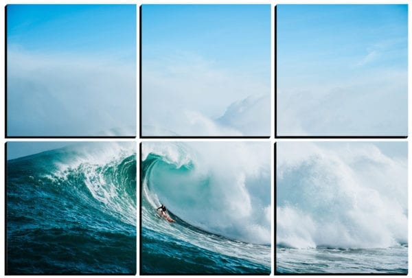 Big wave surfing stylishly printed on 6 PhotoSquares