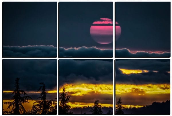 Beautiful sunset at Crater Lake printed on 6 stylish PhotoSquared photo boards