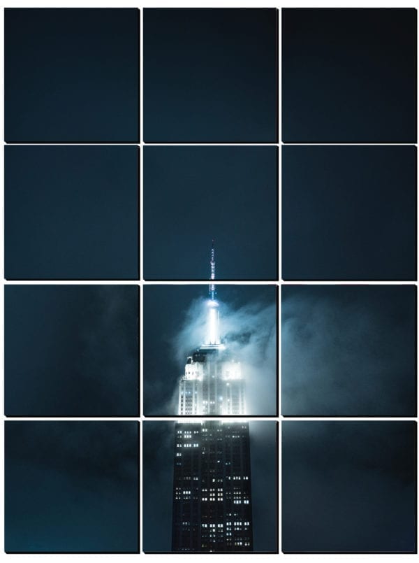 The Empire State Build shining at night printed on to 12 8x8in PhotoSquares
