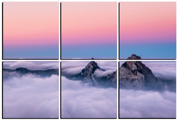 Swiss mountain peak at sunset printed on 6 stylish PhotoSquares