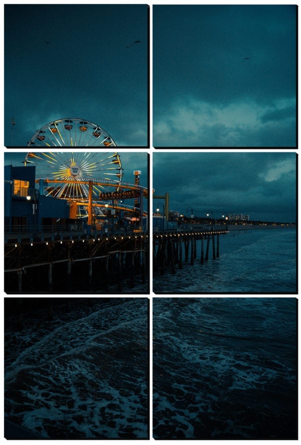 Pacific Park Boardwalk and beach at night printed on 6 stylish PhotoSquares