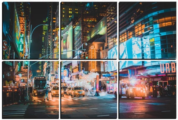 NYC Time Square bustling at night printed on to 6 stylish PhotoSquares