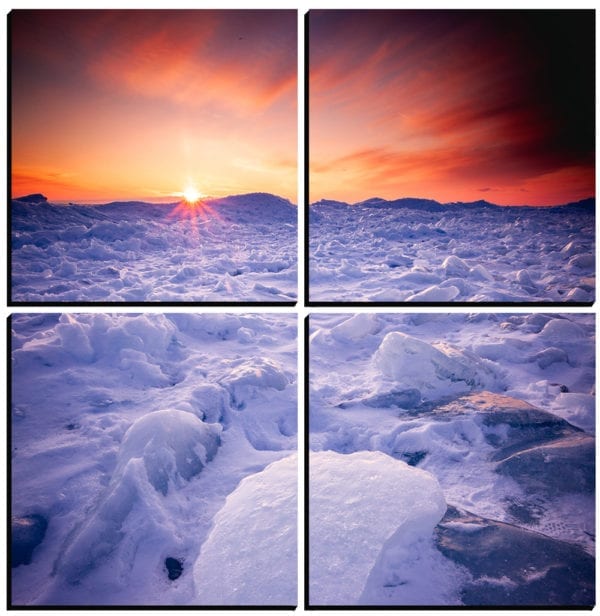 The sun sets over Michigan Icefields printed on 4 stylish PhotoSquares